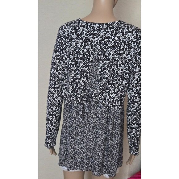 J Jill Wearever Collection Floral Tunic Long Sleeve Blouse back tie size M - Picture 3 of 5